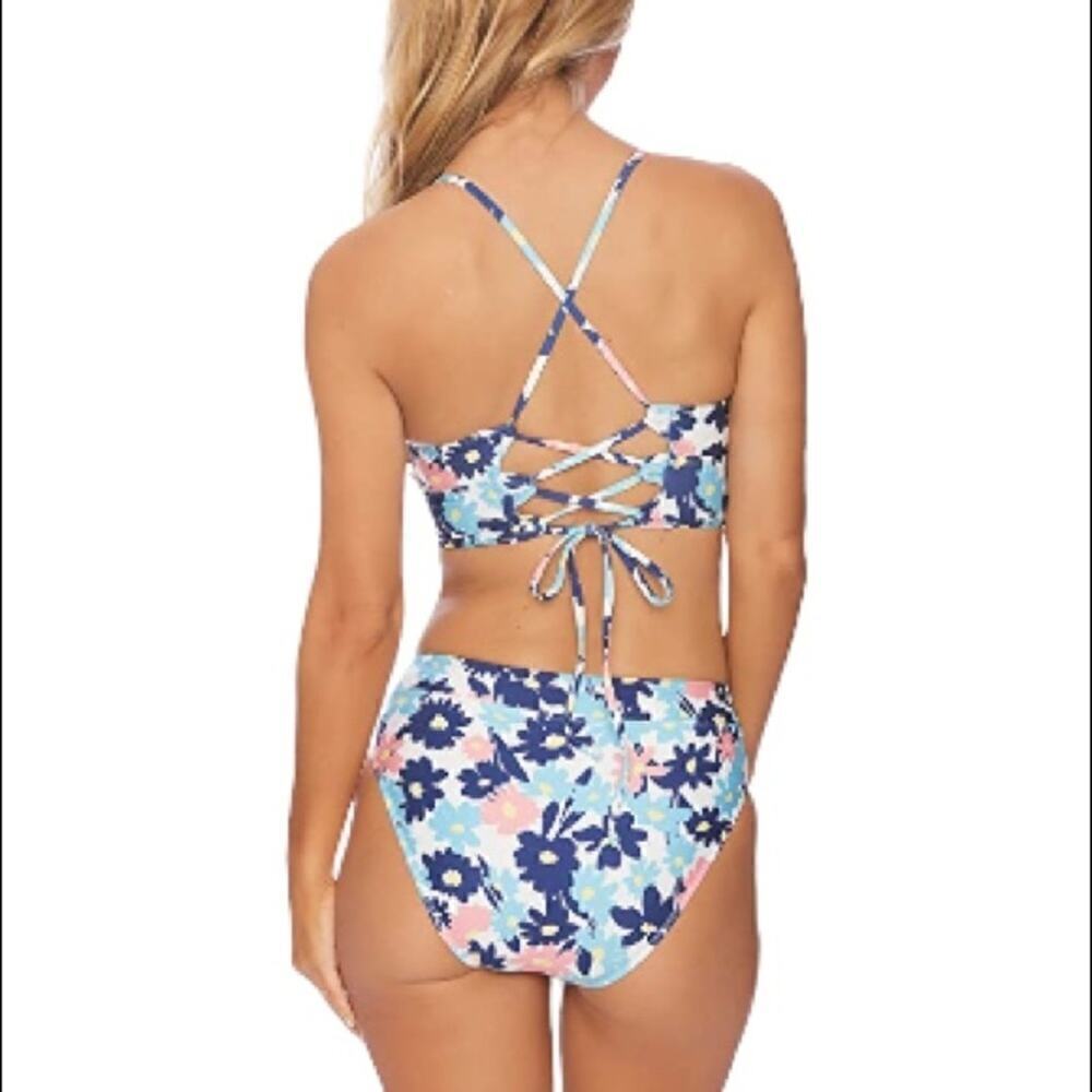 Splendid Room To Bloom Blue Floral Racerback Bikini Top Size Small NWT v6x